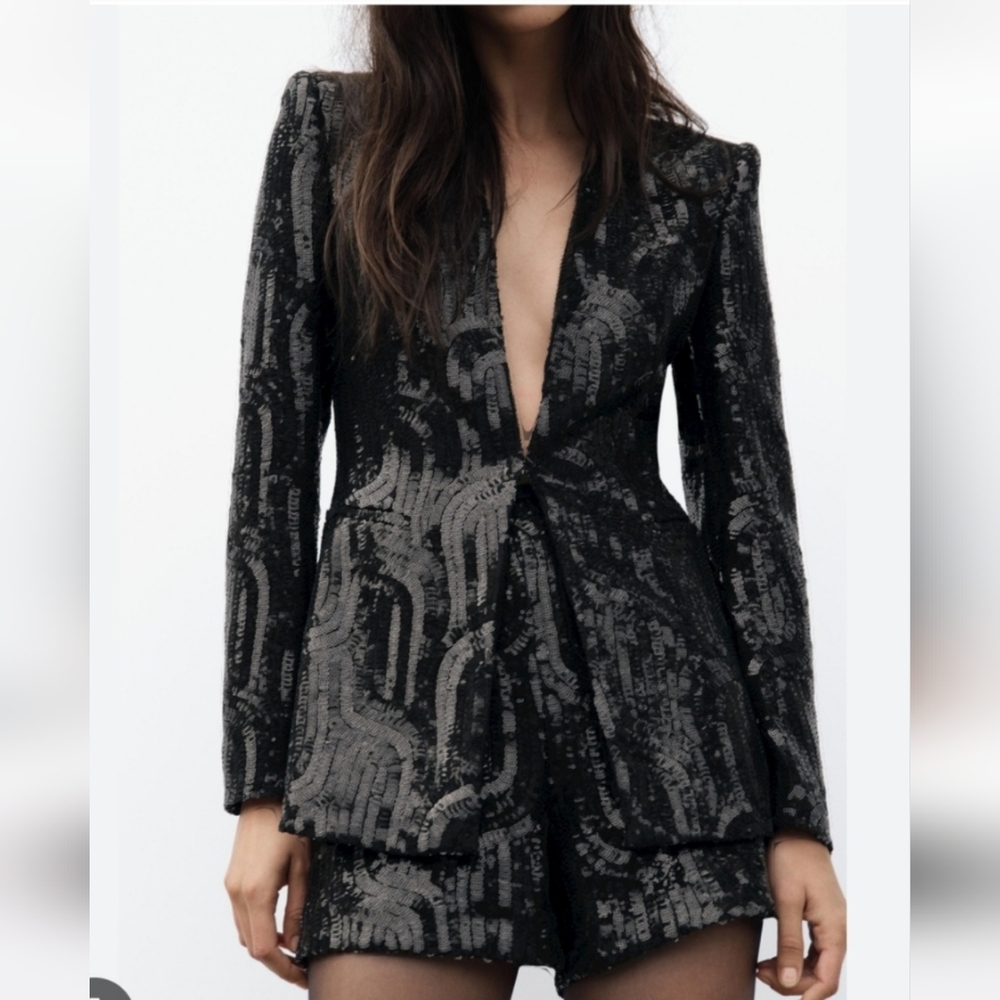 ZARA Black Sequin Blazer